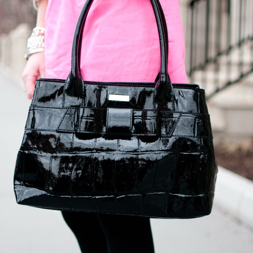 Kate Spade Black Crocodile Embossed Patent Leather Shoulder Bag